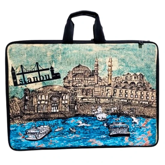askılı, fermuarlı 35x50 resim çantası su geçirmez ketenli kumaş 35x50 proje çantası istanbul
