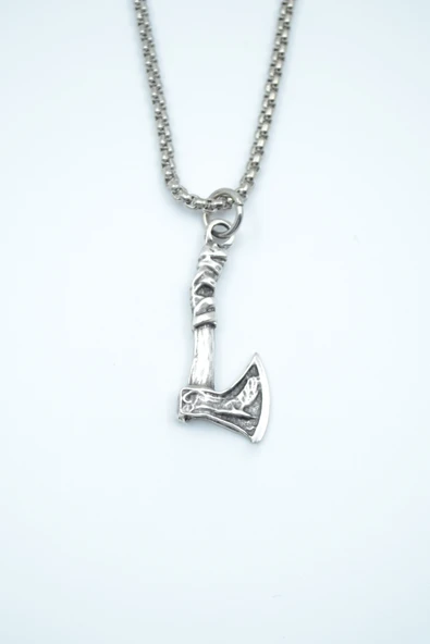 Viking Balta Gümüş Kaplama Örme Zincir Kolye ürün görseli 1