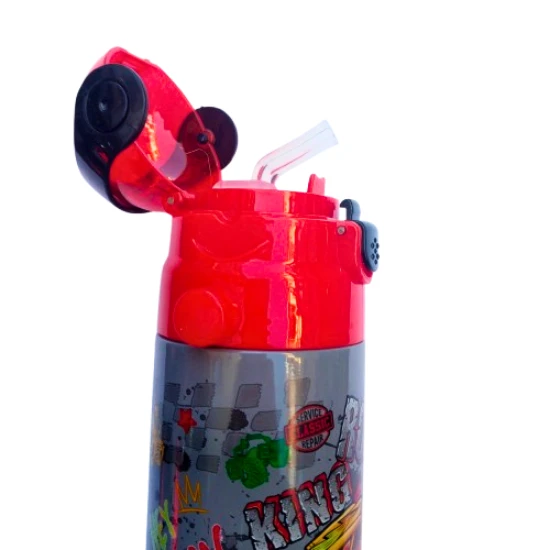 askılı pipetli çelik suluk matara 550 ml koyu gri - 2