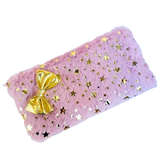 peluş kalemlik  tek bölmeli pudra pembe , astarlı 23x12 cm