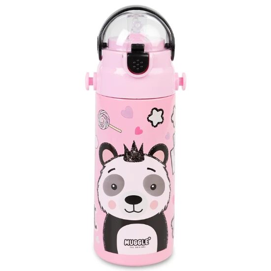 askılı pipetli çelik suluk matara 550 ml pembe
