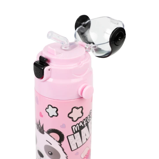 askılı pipetli çelik suluk matara 550 ml pembe - 2