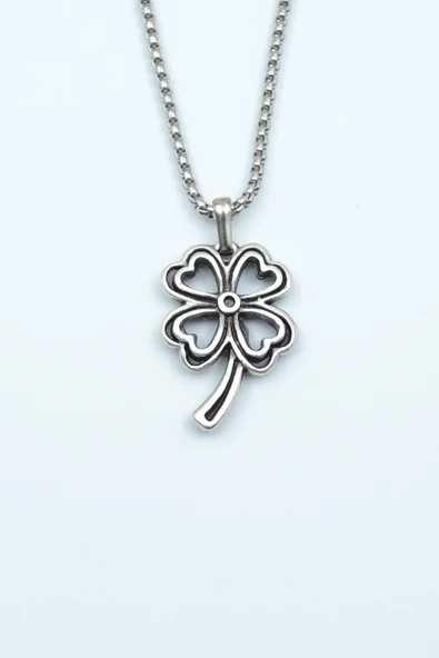 Dört Yapraklı Yonca Gümüş Kaplama Örme Zincir Kolye ürün görseli 1