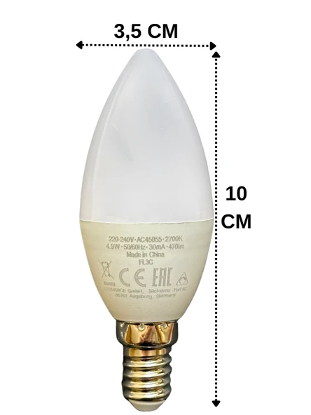 (3 Adet) Ledvance 4,9W (40W) 2700K (Sarı Işık) Dim Edilebilir E14 Duylu (İnce Duy) Led Mum Ampul - 3