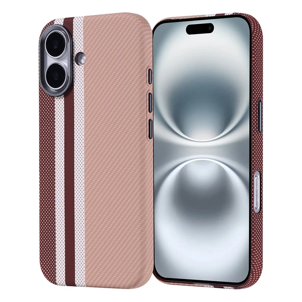 iPhone 16 Kılıf Kablosuz Şarj Özellikli Karbon Fiber Görünümlü Nekst Kapak