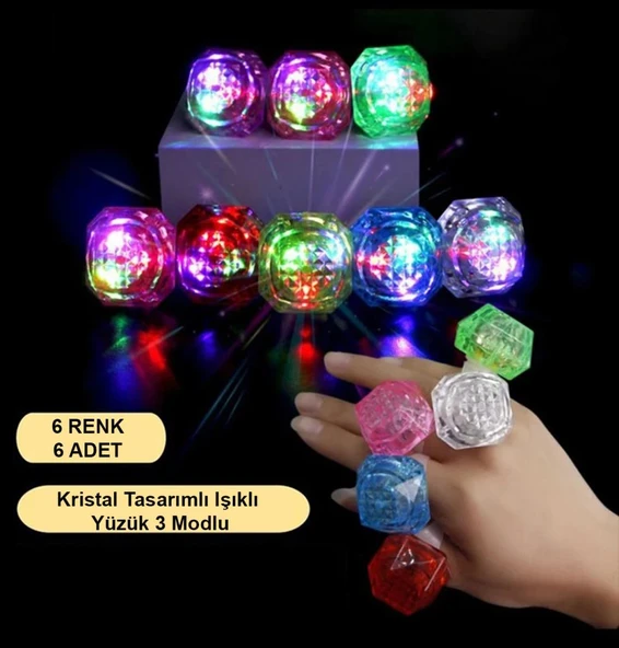 Nessiworld Kristal LED Parti Yüzük Seti (6'lı)