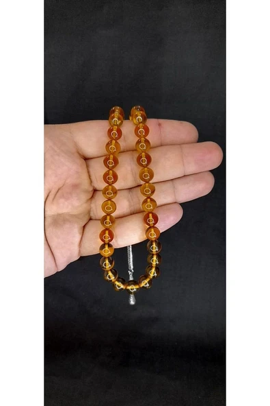 ÇUBUK KEHRİBAR TESBİH KÜRE KESİM SARI RENK T-420 - 3