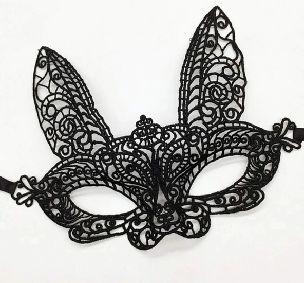 Siyah Renk Dantel Kesim Dantel İşlemeli Balo Parti Maskesi 7 No - Resim 2