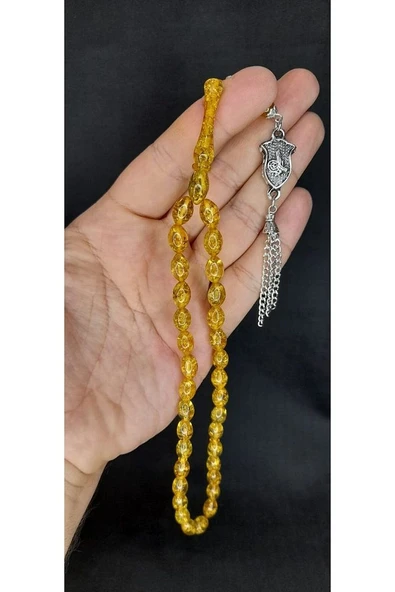 ALTIN VARAKLI UÇAK CAMI TESBİH SARI RENKLİ KAPSÜL KESİM T-445 - 3