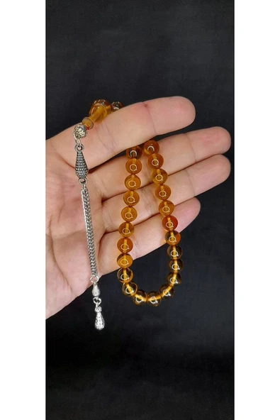 ÇUBUK KEHRİBAR TESBİH KÜRE KESİM SARI RENK T-420 - 2