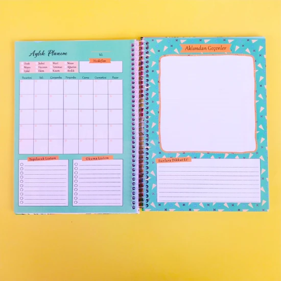 zamansız haftalık ajandam manifest defteri 17x24cm 100 yaprak planlayıcı defter pul desen - 7