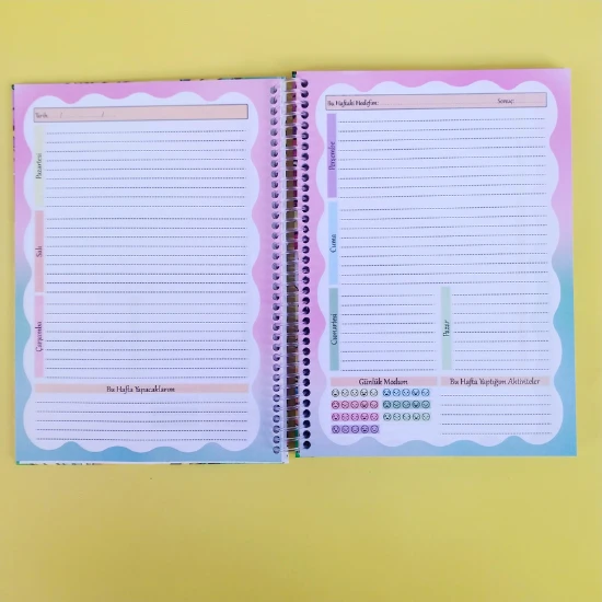 zamansız haftalık ajandam manifest defteri 17x24cm 100 yaprak planlayıcı defter pul desen - 5