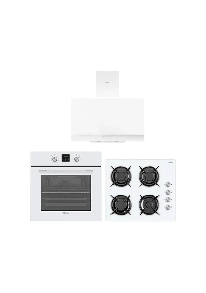 Regal AF 7965 BCY - AO 6041 BC - AD 609112 BC Eğik Beyaz Cam Ankastre Set