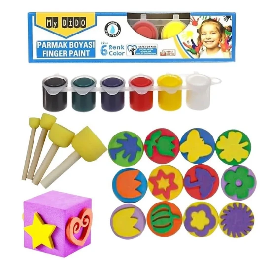 Parmak Boyası Ponpon Sünger Tampon Fırça Küp Eva Sünger Baskı Seti (  yıkanabilir ) ürün görseli 1