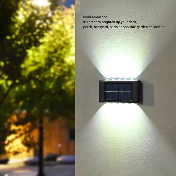 2 Adet Beyaz Işık 10 Ledli Solar Enerjili Aplik Teras Bahçe Varanda Apliği Beyaz Işık - 2