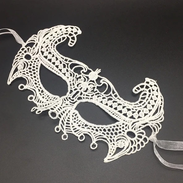 Beyaz Renk Dantel Kesim Dantel İşlemeli Balo Parti Maskesi 1 No - Resim 2