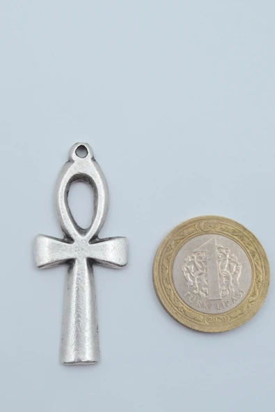 Nil'in Anahtarı - Ankh Anahtarı Gümüş Kaplama Örme Zincir Kolye - 4