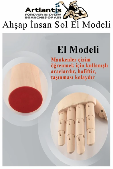 Ahşap Sol El Modeli 25 cm 1 Adet Sol El Maketi Bayan Ahşap Manken Sol El Parmak Model Hareketli Esnek Eskiz Çizim Boyama - 5