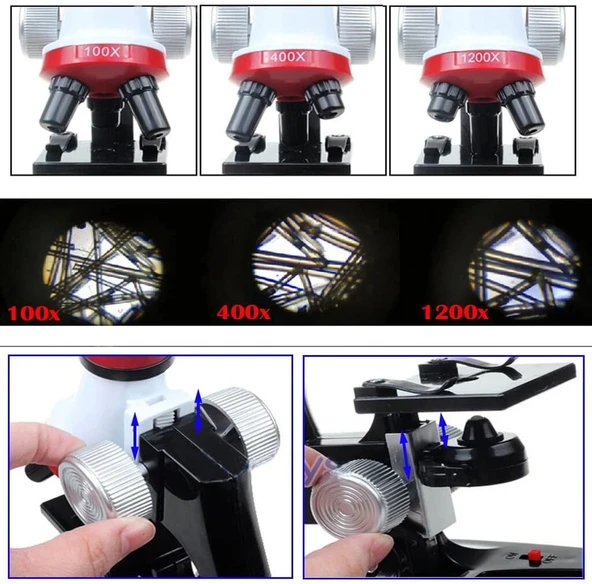 Eğitici Mikroskop Kiti Zoom Led Işıklı 100x 400x 1200x St1200x - Resim 4