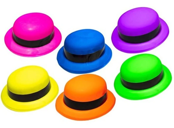 Neon Partisi Turuncu Renk Melon Plastik Parti Şapkası - Resim 3
