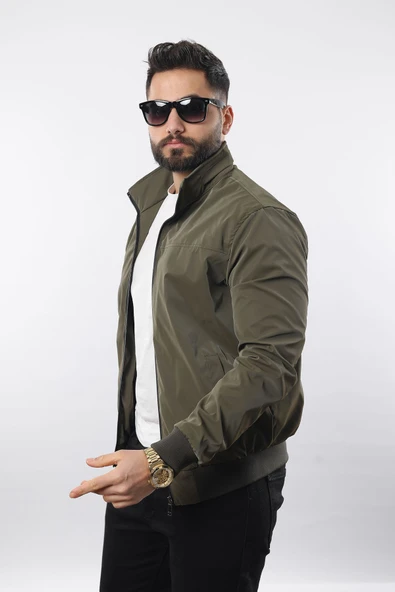 Erkek Gömlek Yaka Baharlık Mont Astarlı Mevsimlik Çeket Haki - 3