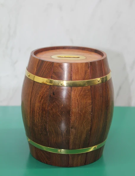 Pirinç Ahşap Fıçı Kumbara 1996 ürün görseli 1