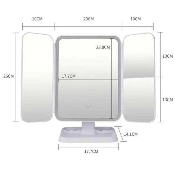 BUFFER® 2 Kapaklı,3 Farklı Dokunmatik Led Ayarlı USB Şarj ile Şarj Olabilen Makyaj Aynası - 3