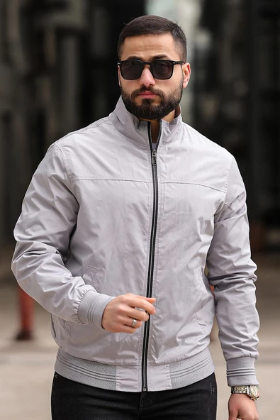 Erkek Gömlek Yaka Baharlık Mont Astarlı Mevsimlik Çeket Gri - 3