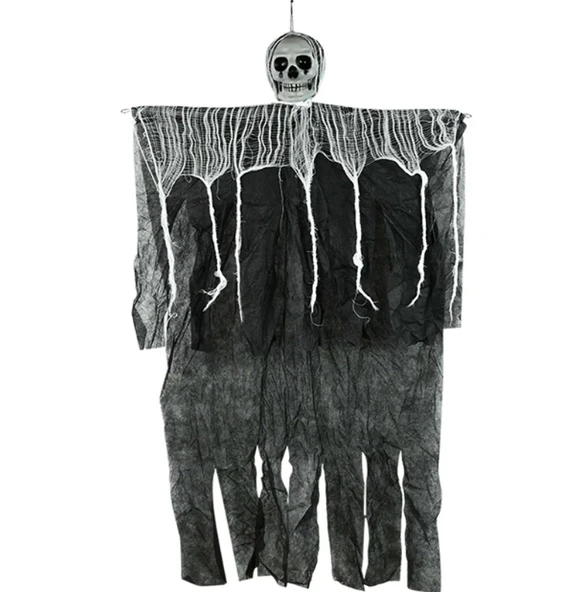 Ürpertici Kuru Kafa Korku Hayalet Saçaklı Dekor 90x50 Cm - Resim 3