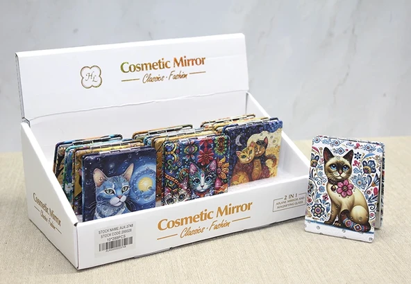 Kedi Taşlı El Aynası Dikdörtgen İnce Alk3748 ürün görseli 1