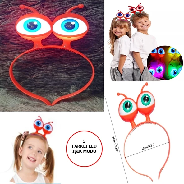 Led Işıklı  Pilli 3 Farklı Modda Yanan Uzaylı Göz Parti Tacı Kırmızı Renk 18x12 Cm ürün görseli 1