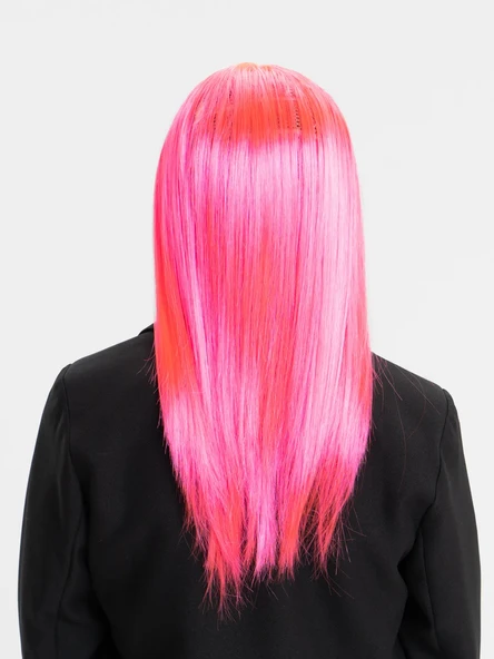 Şeker Pembesi Koyu Pembe Renk Uzun Düz Parti Peruğu - Resim 2