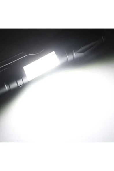 Ultra Çift Yönlü Güçlü Pilli Led El Feneri 2000 Lümen + 6w Cob Led Su Geçirmez Zoomlu 3 Modlu - Resim 2