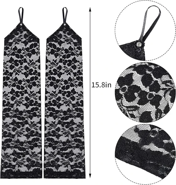 Parmak Askılı Zarif Gece Şıklığı Dantel Eldiven 40 Cm - Resim 4