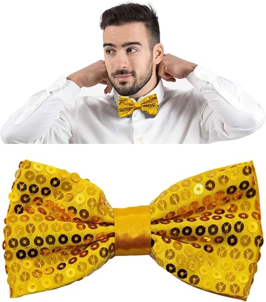 Gece Işıltısı Altın Payetli Pullu Papyon 7x2 Cm - 2