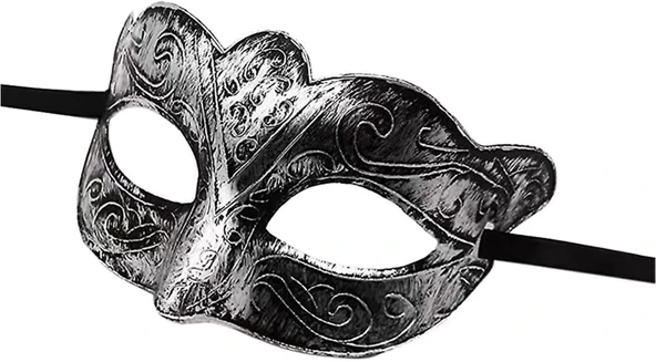 Maskeli Balo Antik Gri Gümüş Eskitilmiş Maske Balo Venedik - 3