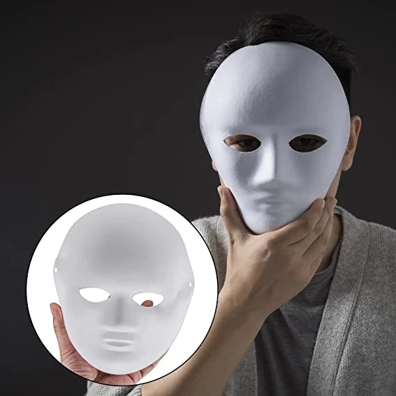 Beyaz Renk Boyanabilir Anonim Tam Yüz Cosplay Maske 24x18 Cm ürün görseli 1
