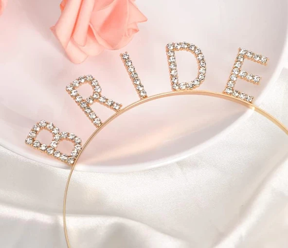 Altın Gold Renk Bekarlığa Veda Kristal Taş Bride Tacı İthal 16x10 Cm - Resim 3