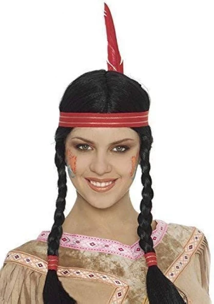 Tüylü Örgülü Hint Peruğu Kızılderili Peruğu - Resim 2