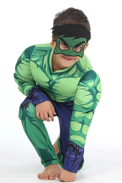 GEZEN AY Hulk Kaslı Kostüm - Hulk Kaslı Erkek Çocuk Kostümü - 4