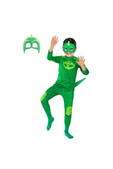 GEZEN AY Pijamaskeliler Kertenkele Çocuk Kostüm Gekko Owlette Catboy 2 Maskeli Yeşil