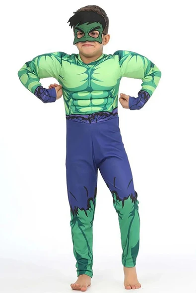 GEZEN AY Hulk Kaslı Kostüm - Hulk Kaslı Erkek Çocuk Kostümü