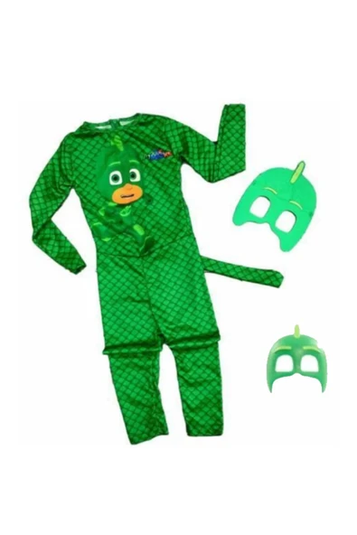 GEZEN AY Resimli Pijamaskeliler Kertenkele Çocuk Kostüm Gekko Owlette Catboy 2 Maskeli Yeşil
