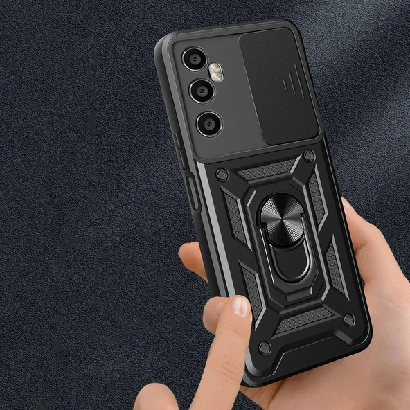 Realme C65 4G Kılıf Magnetik Standlı Kamera Korumalı Sürgülü Kapak - Resim 4