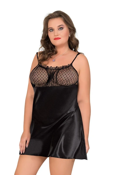 Moongirl BT-10087 Battal Beden  Saten Gecelik KIRMIZI - 3XL