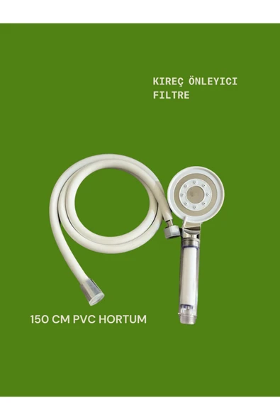 Filtreli/ Kireç önleyici Beş Fonksiyonlu Krom Duş Başlığı Ve 150 cm Pvc Kopmaz Duş Hortumu Seti