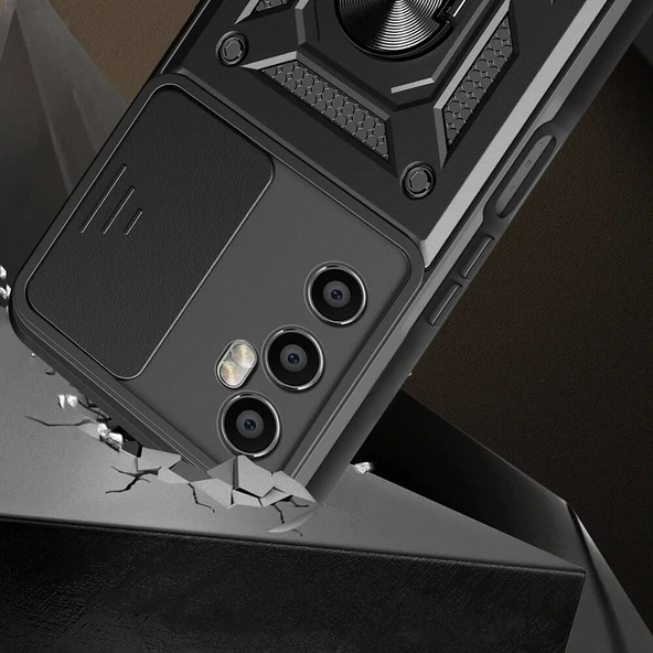 Realme C65 4G Kılıf Magnetik Standlı Kamera Korumalı Sürgülü Kapak - Resim 6