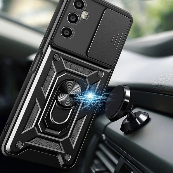 Realme C65 4G Kılıf Magnetik Standlı Kamera Korumalı Sürgülü Kapak - Resim 7