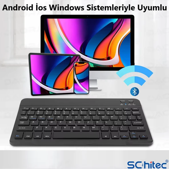 ScHitec Kablosuz Klavye ve Mouse Set Type-C Şarjlı Bluetooth 2.4G Bağlantlılı Sarı - 7