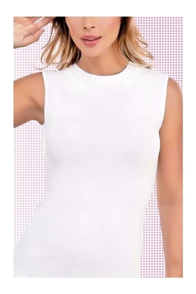 Kolsuz Bisiklet Yaka Beyaz Body